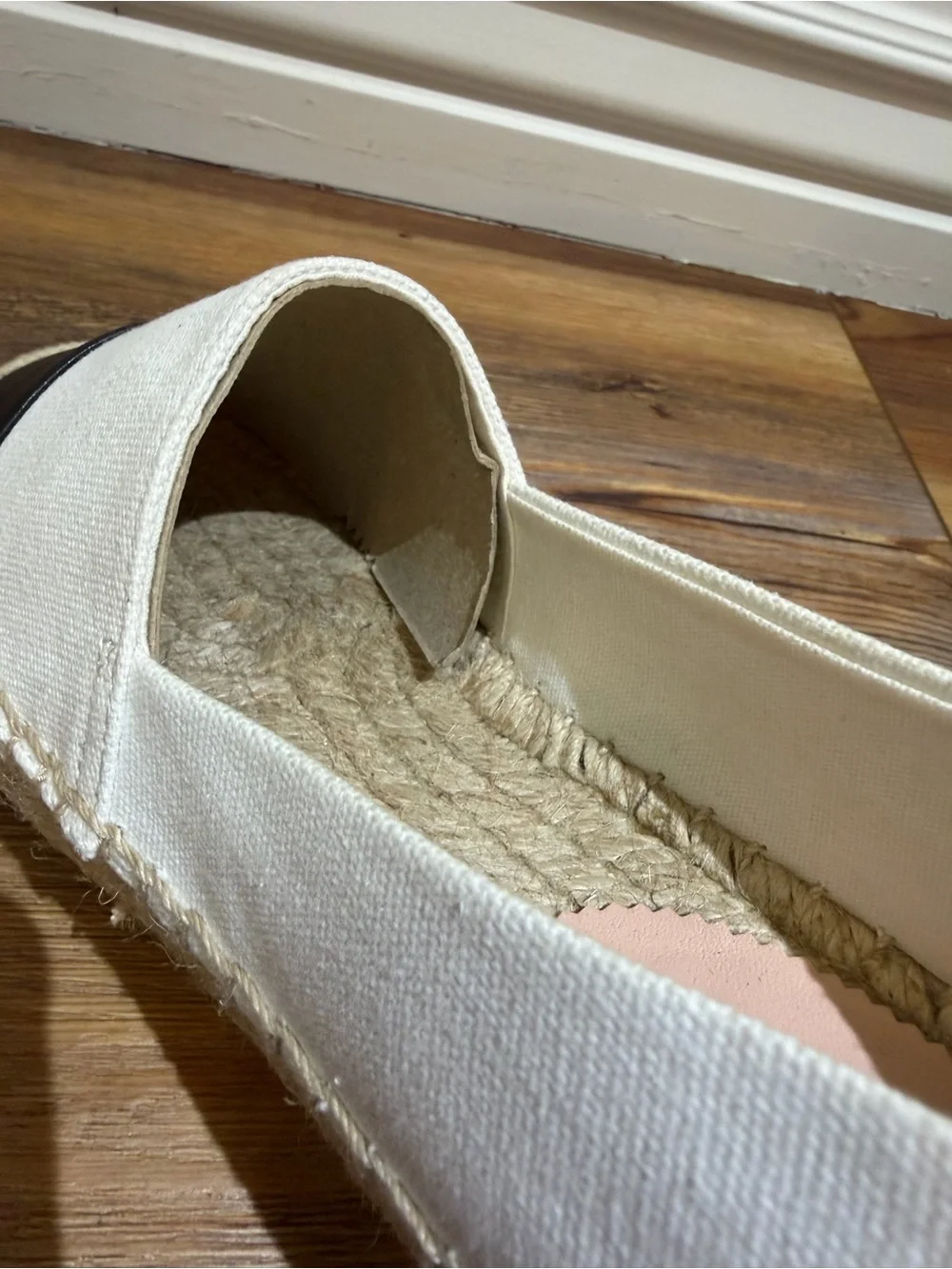 NEW J. Crew White Canvas Espadrilles with leather Black Toe Cap Size 9
